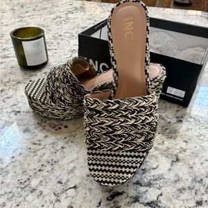 INC International Concepts NEW Women's Black&Cream Woven Mules 10
